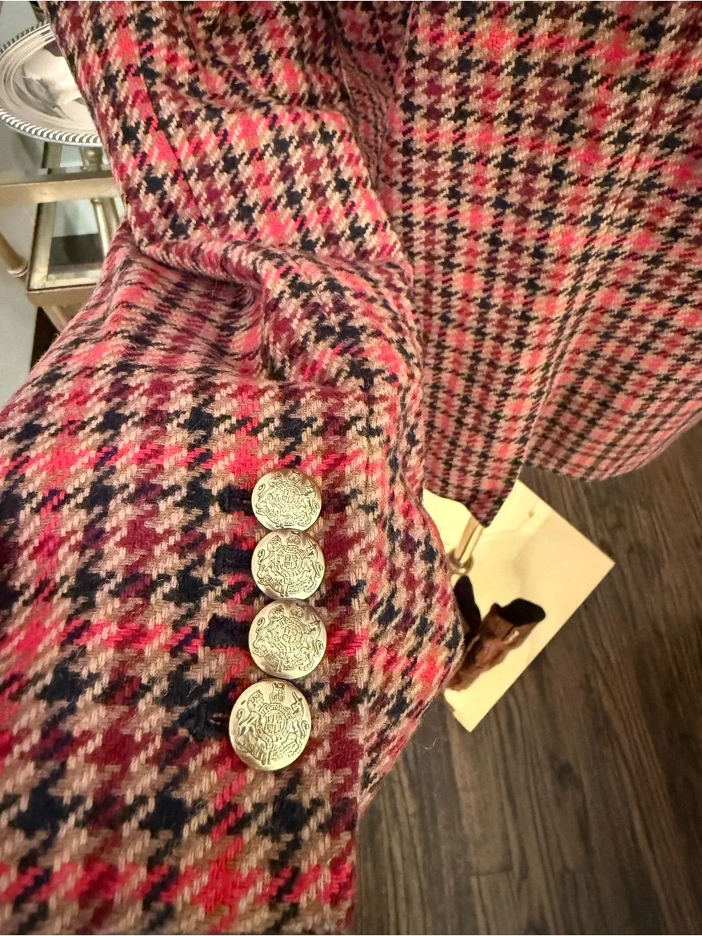 J. Crew Schoolboy Red and Tan Houndstooth Blazer L2